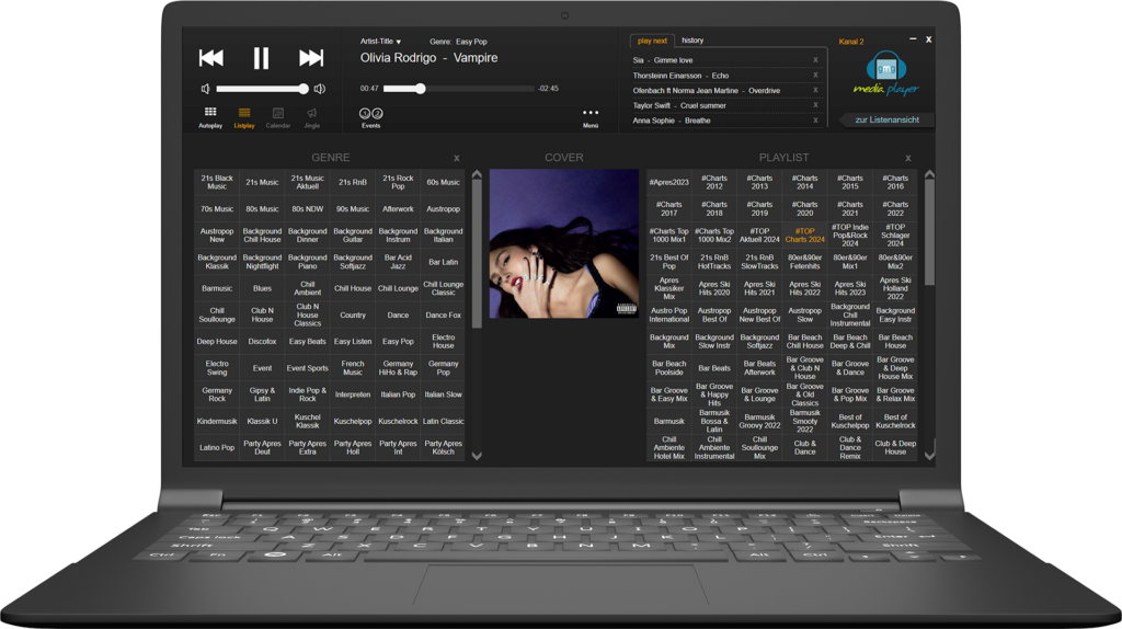 Laptop mit GMG Player Software